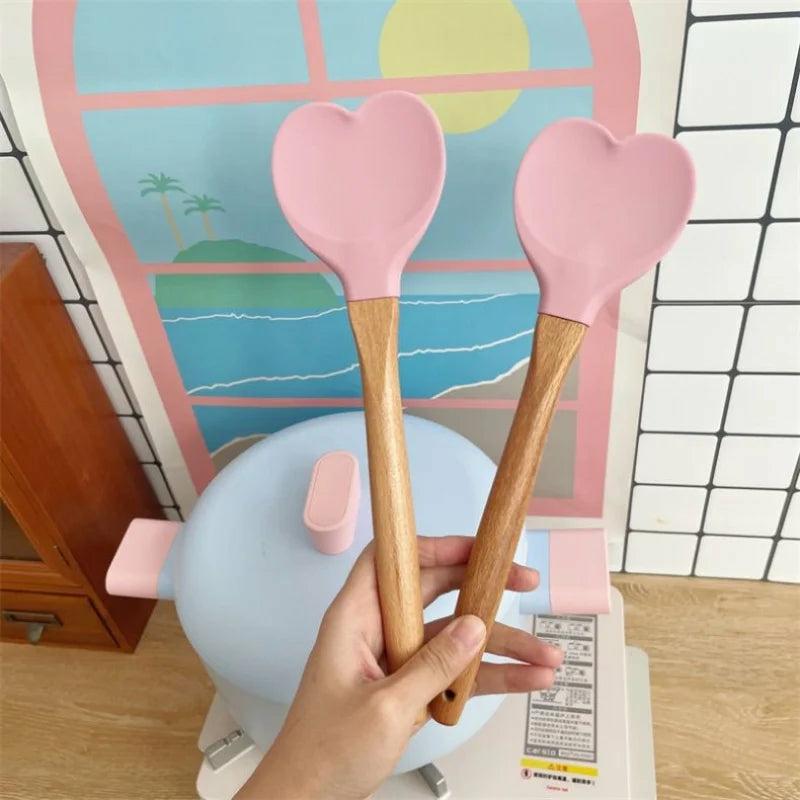 1 Pc Pink Love Heart Silicone Spatula Spoon  |  Kitchen & Bento Home Decor Kitchen & Bento