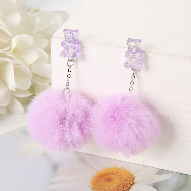 1Pair Pom Pom Bear Kawaii Earrings  |  Jewellery Accessories Jewellery