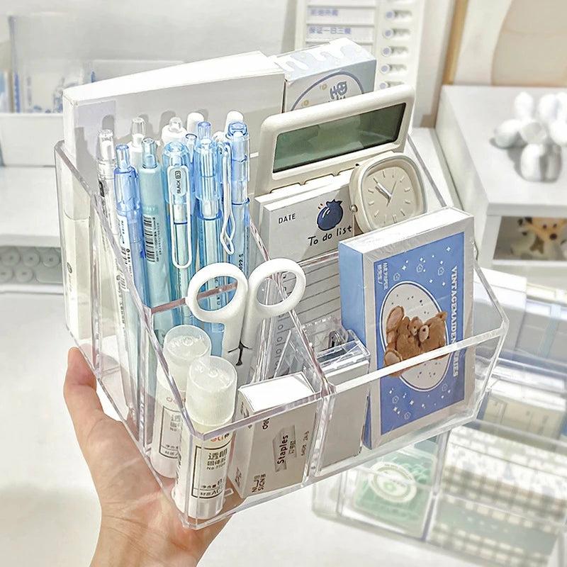 1Pc 3 / 5 Grid Clear Transparent Grid Desk Storage Bin Organizer  |  Desk Accessories Desk Accessories Desk Accessories