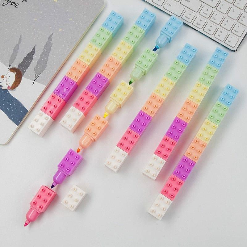 6Pcs Pastel Color Building Block Highlighter Pen Set  |  Desk Accessories Desk Accessories Desk Accessories