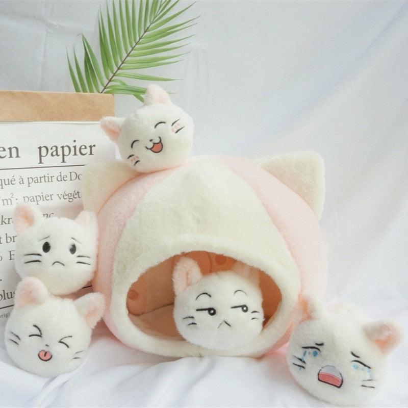 9 Pcs Emoji Kittens Pudding Plushies & Bed  |  Plushies Home Decor Plushies