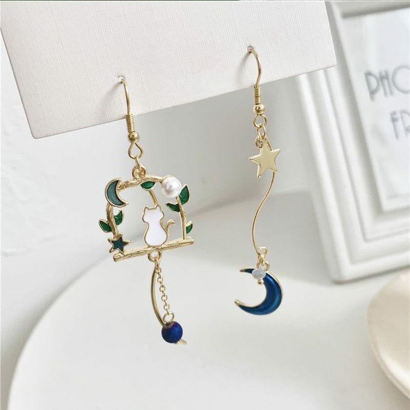 Blue Moon Swing Cat Earrings  |  Jewellery Accessories Jewellery