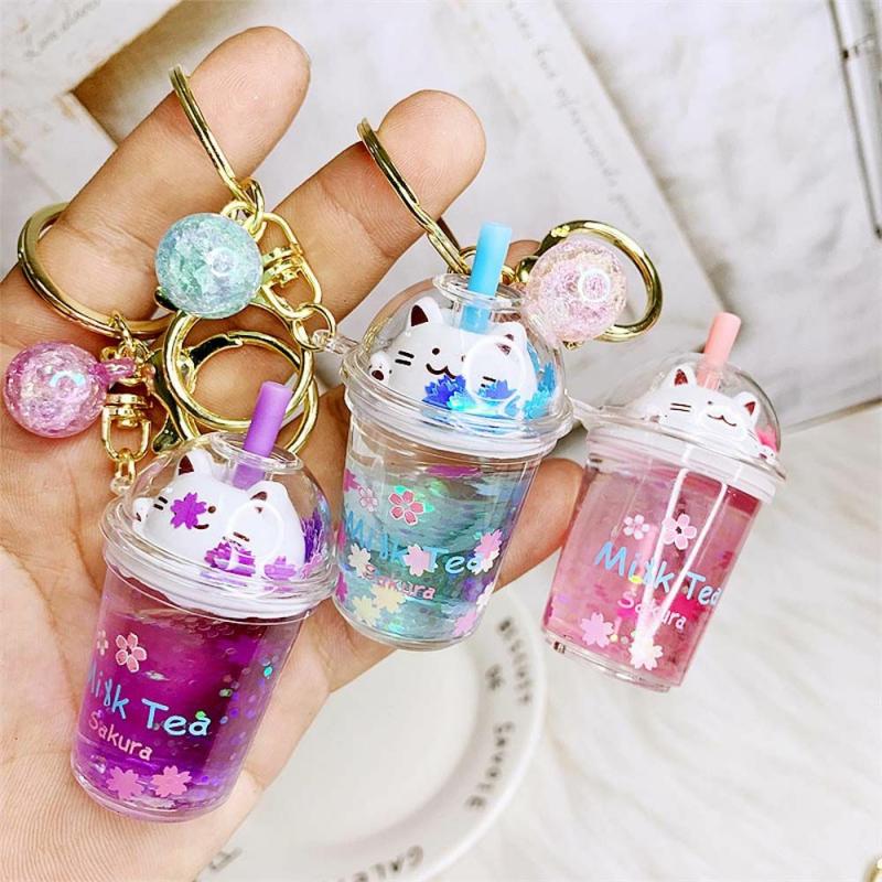 Bubble Tea Boba Cat Liquid Keychain  |  Keyrings & Charms Accessories Keyrings & Charms