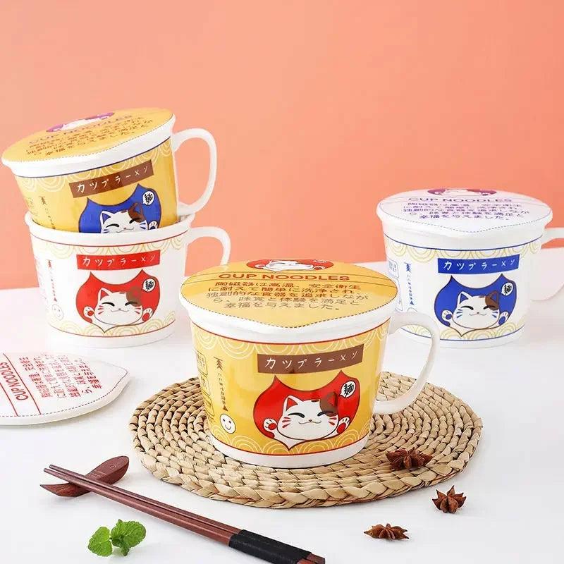 Ceramic Cat Ramen Noodle Soup Bowl With Lid  |  Kitchen & Bento Home Decor Kitchen & Bento