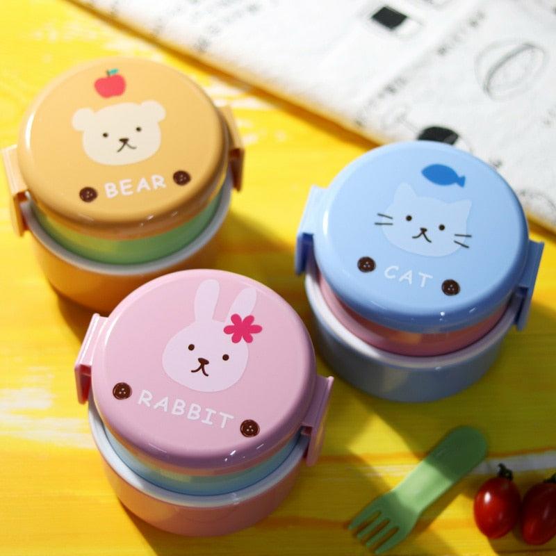 Cute Animal Double-Layer Round Mini Lunch Bento Box  |  Kitchen & Bento Home Decor Kitchen & Bento