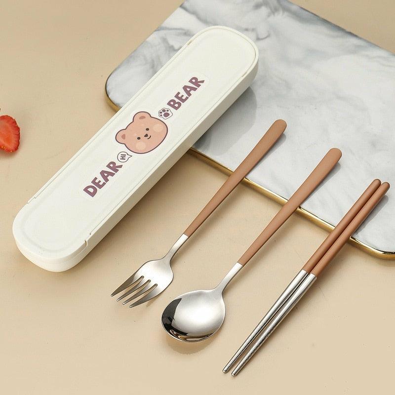 Dear Bear Portable Travel Chopsticks Spoon Set  |  Kitchen & Bento Home Decor Kitchen & Bento