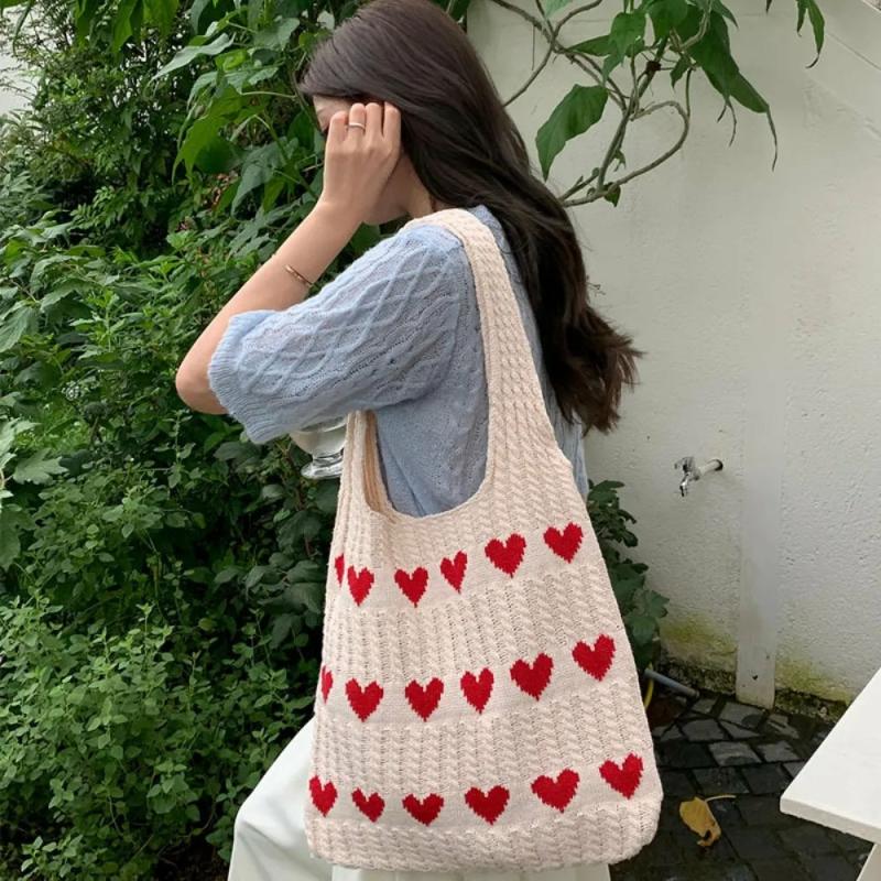 Heart Love Knitted Shopping Tote Shoulder Bag  |  Bags Accessories Bags