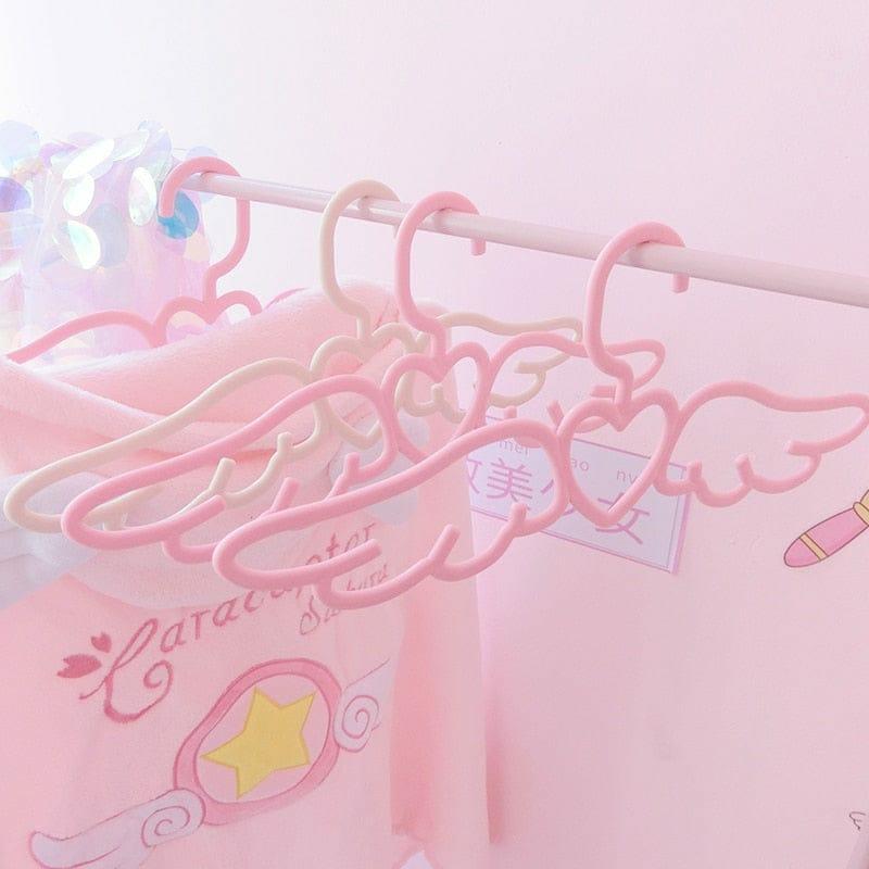 Kawaii 5/10Pcs Winged Heart Hanger Set – Pink Velvet Clothes Hanger  |  Bedroom Decor Home Decor Bedroom Decor