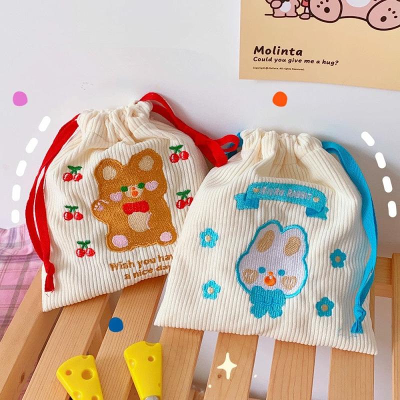 Kawaii Bear Corduroy Bits N Bobs Cloth Bag  |  Bags Accessories Bags