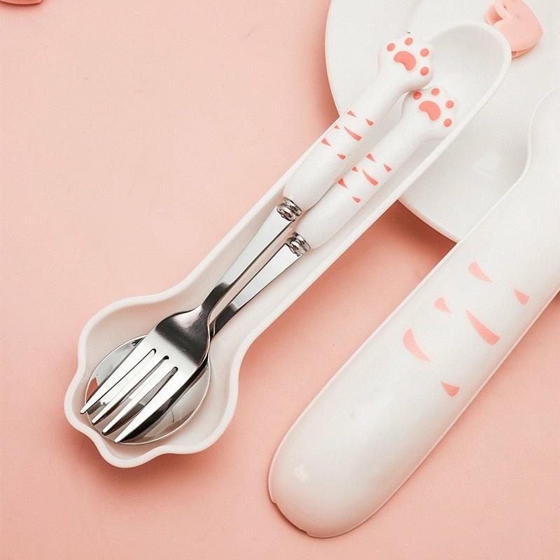 Kawaii Cat Paw Portable Cutlery Set With Box  |  Kitchen & Bento Home Decor Kitchen & Bento