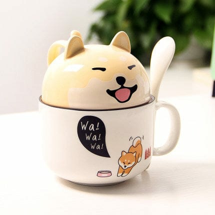 Kawaii Ceramic Pet Mug With Cover And Spoon  |  Bottles Accessories Bottles