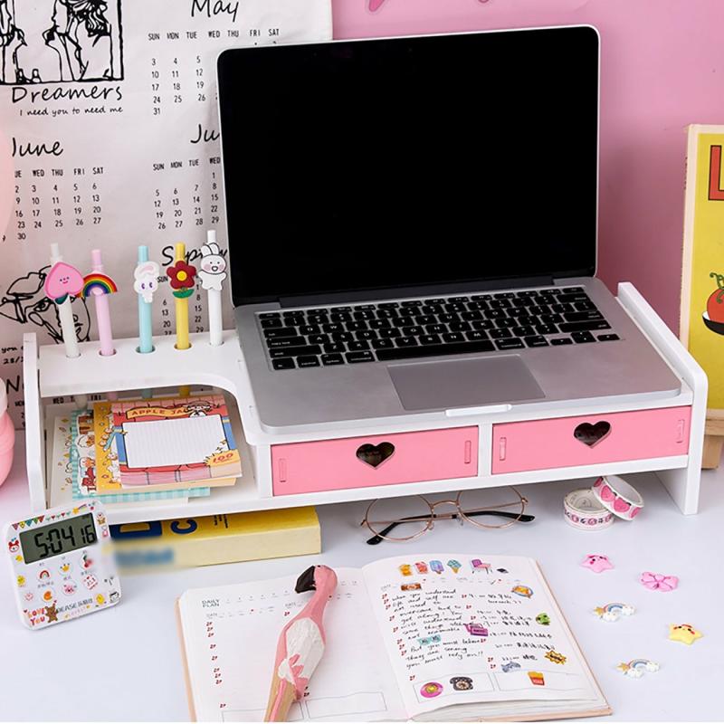 Kawaii Heart Desktop Storage Monitor Stand  |  Desk Accessories Desk Accessories Desk Accessories