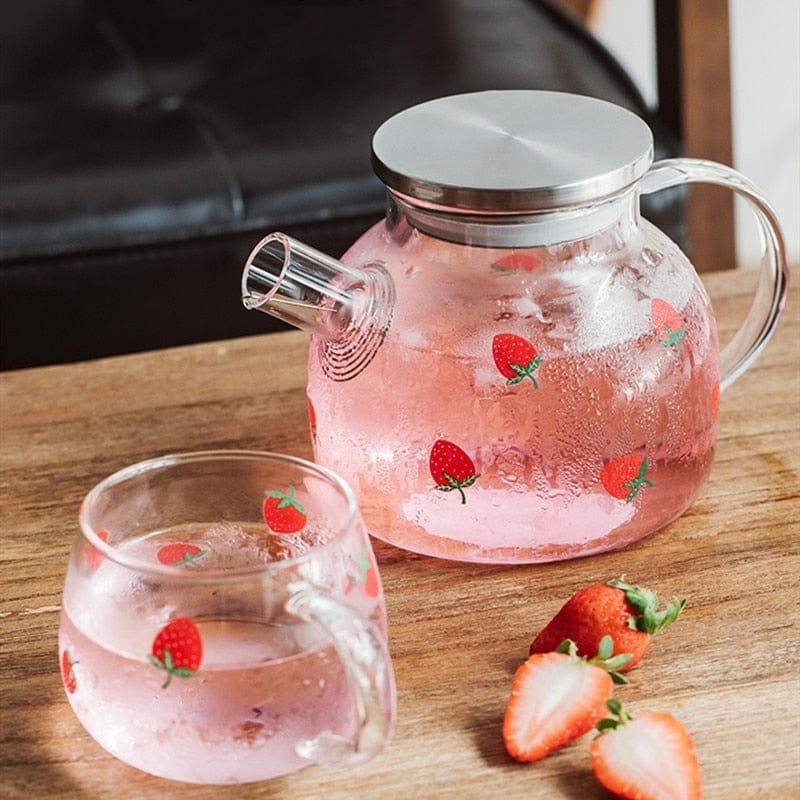 Kawaii Strawberry Glass Water Jug + Cup  |  Bottles Accessories Bottles