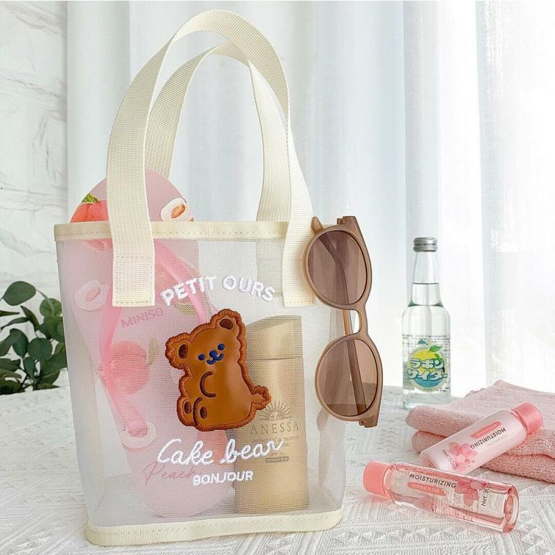 Kawaii Transparent Mesh Bear Shopping Tote Bag  |  Bags Accessories Bags