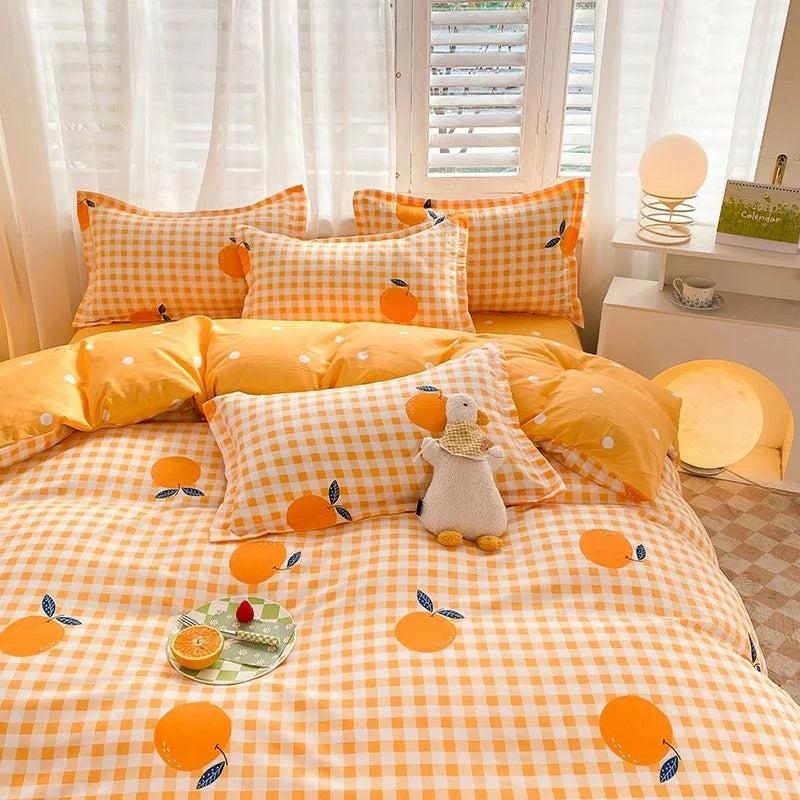 Orange Plaid Duvet Cover Bedding Set  |  Bedroom Decor Bedroom Decor Bedroom Decor