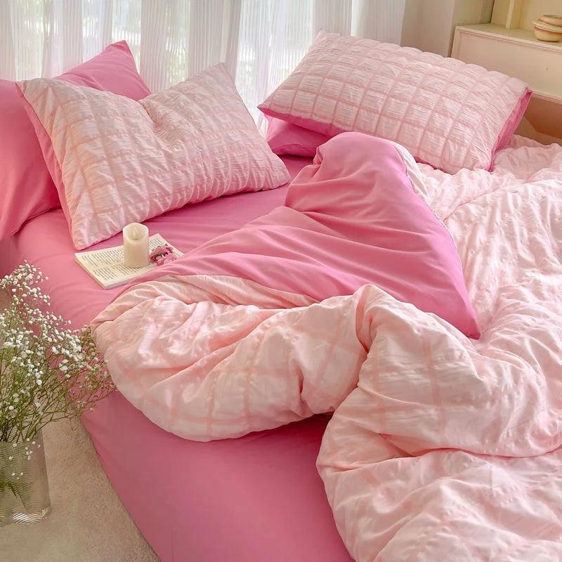 Pastel Color Korean Ins Seersucker Duvet Bedding Set  |  Bedroom Decor Bedroom Decor Bedroom Decor