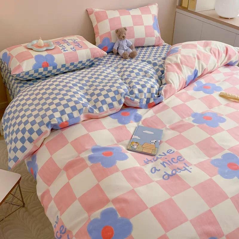 Pink / Blue Checker Bunny Kawaii Duvet Cover Set  |  Bedroom Decor Bedroom Decor Bedroom Decor