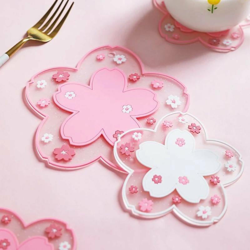 Pink Kawaii Sakura Coaster  |  Kitchen & Bento Home Decor Kitchen & Bento