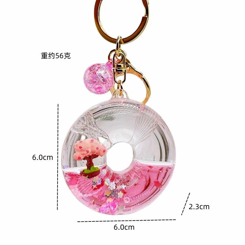 Sakura Tree Pink Glitter Liquid Key Charm  |  Keyrings & Charms Accessories Keyrings & Charms