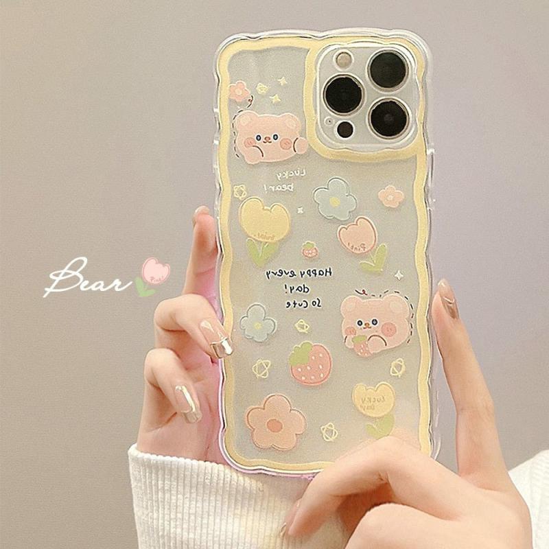 Sweet Summer Chocolate Bear Flowers Transparent Phone Case For Iphone  |  Phone Cases Accessories Phone Cases